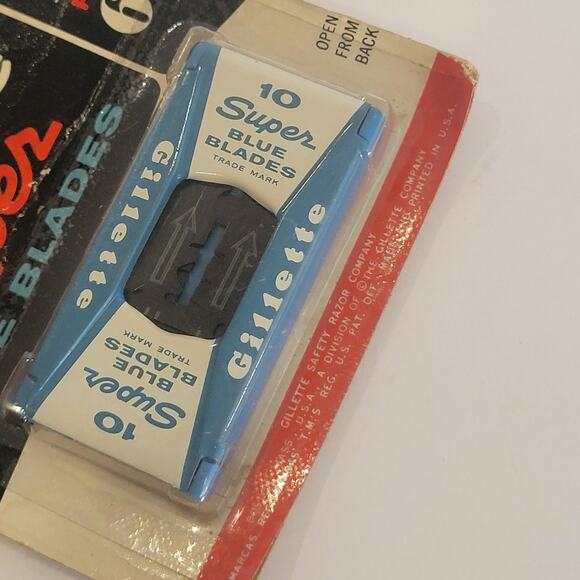 Vintage Gillette 10 Super Blue Blades Dispenser on card New, sealed - Picture 6 of 7
